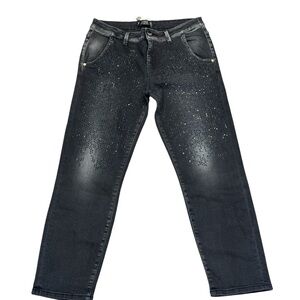 KAOS Boy Chino Sz 28 Jeans Rhinestone Mid Rise Straight Crop Stretch Denim Black